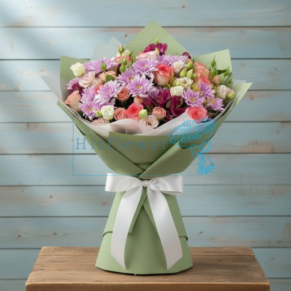 Букет цветов Изысканный Букет цветов из: Розы, Альстромерии и Хризантемы